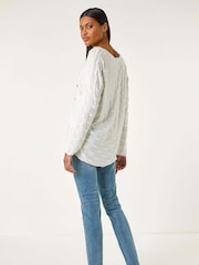 Roman White Textured Foil Snit V-Neck Tunics - Image 3 of 5