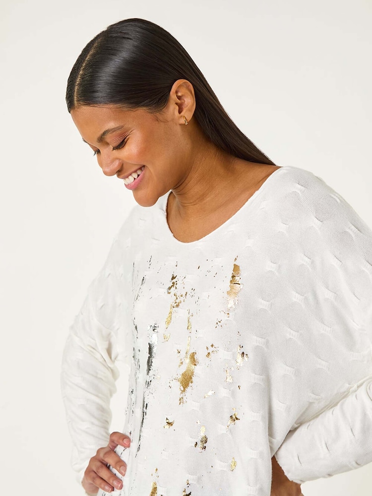 Roman White Textured Foil Snit V-Neck Tunics - Image 4 of 5