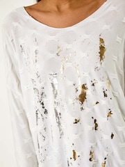 Roman White Textured Foil Snit V-Neck Tunics - Image 5 of 5