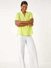 Roman Green Collared Short Sleeve Blouse - Image 1 of 5