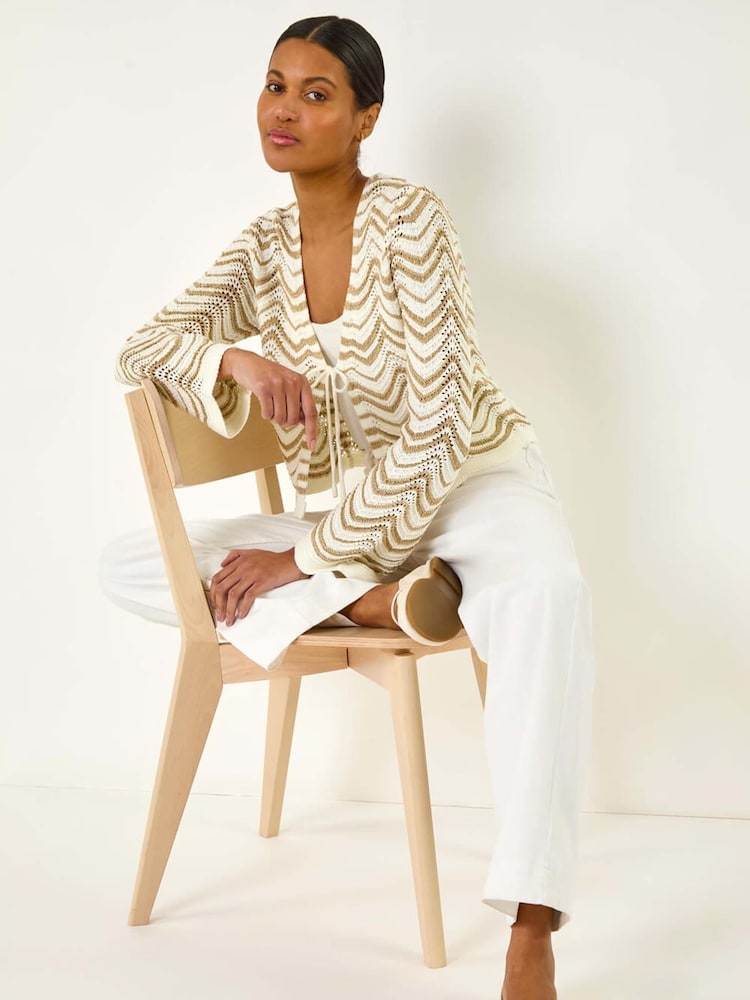 Roman White Textured Shimmer Wave Shrug - Image 1 of 5