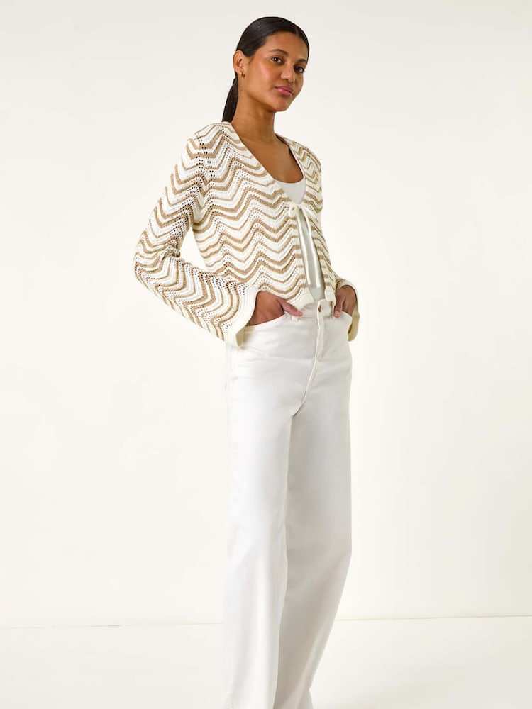 Roman White Textured Shimmer Wave Shrug - Image 2 of 5