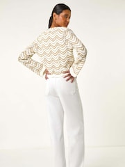 Roman White Textured Shimmer Wave Shrug - Image 3 of 5