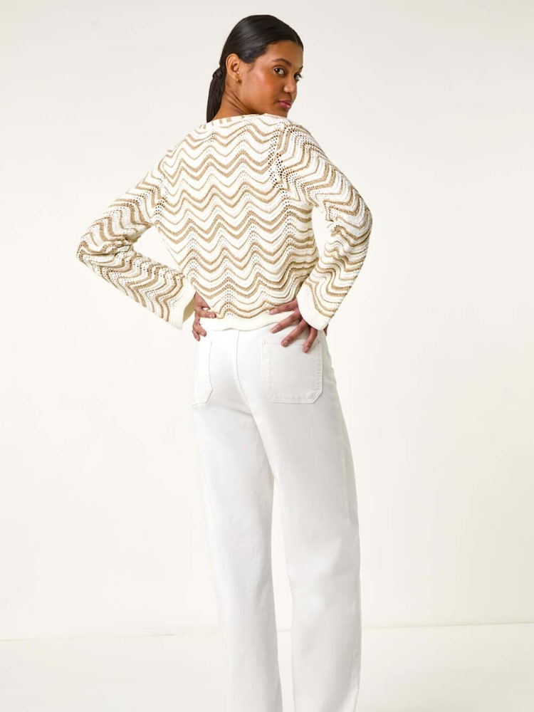 Roman White Textured Shimmer Wave Shrug - Image 3 of 5