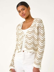 Roman White Textured Shimmer Wave Shrug - Image 4 of 5