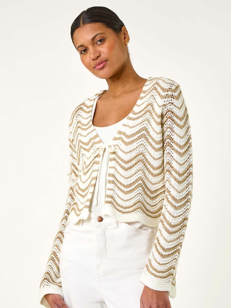 Roman White Textured Shimmer Wave Shrug - Image 4 of 5