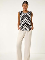 Roman Black Chevron Crochet Knit Vest Top - Image 2 of 5