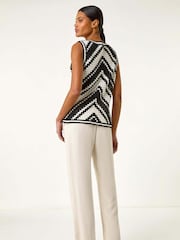 Roman Black Chevron Crochet Knit Vest Top - Image 3 of 5