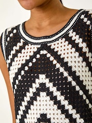 Roman Black Chevron Crochet Knit Vest Top - Image 5 of 5