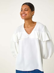 Roman White Frill Front Woven Top - Image 1 of 5