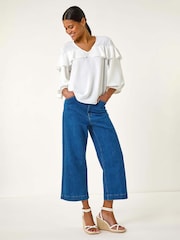 Roman White Frill Front Woven Top - Image 2 of 5