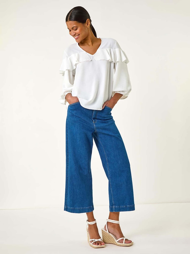 Roman White Frill Front Woven Top - Image 2 of 5