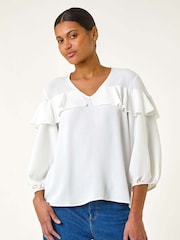 Roman White Frill Front Woven Top - Image 4 of 5