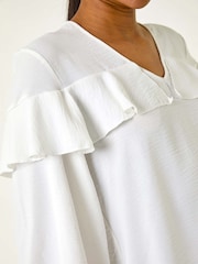 Roman White Frill Front Woven Top - Image 5 of 5