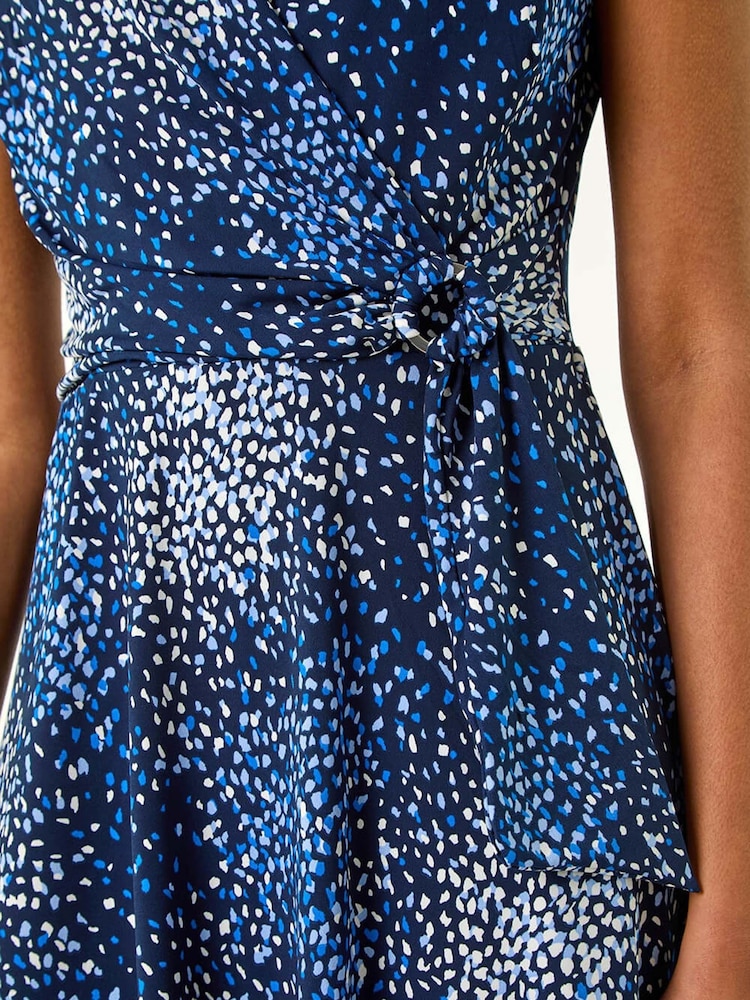 Roman Blue Abstract Wrap Detail Dress - Image 5 of 5