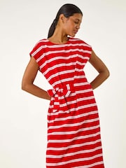 Roman Red Stripe Tie Side Stretch Midi Dress - Image 1 of 5