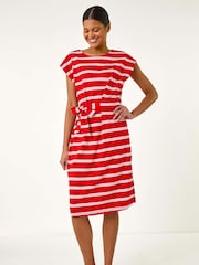 Roman Red Stripe Tie Side Stretch Midi Dress - Image 2 of 5