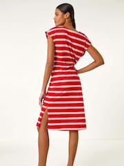 Roman Red Stripe Tie Side Stretch Midi Dress - Image 3 of 5