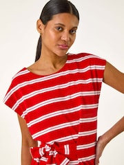 Roman Red Stripe Tie Side Stretch Midi Dress - Image 4 of 5