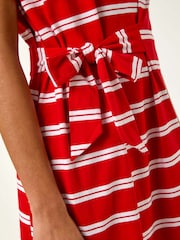 Roman Red Stripe Tie Side Stretch Midi Dress - Image 5 of 5