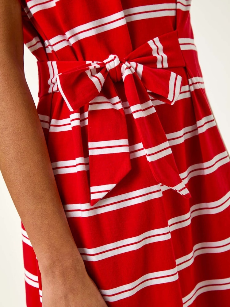 Roman Red Stripe Tie Side Stretch Midi Dress - Image 5 of 5