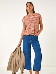 Roman Orange Snake Print Bubble Hem Top - Image 1 of 5