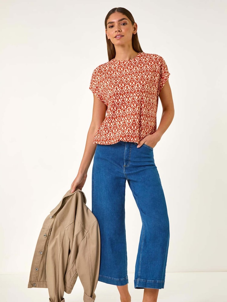 Roman Orange Snake Print Bubble Hem Top - Image 1 of 5