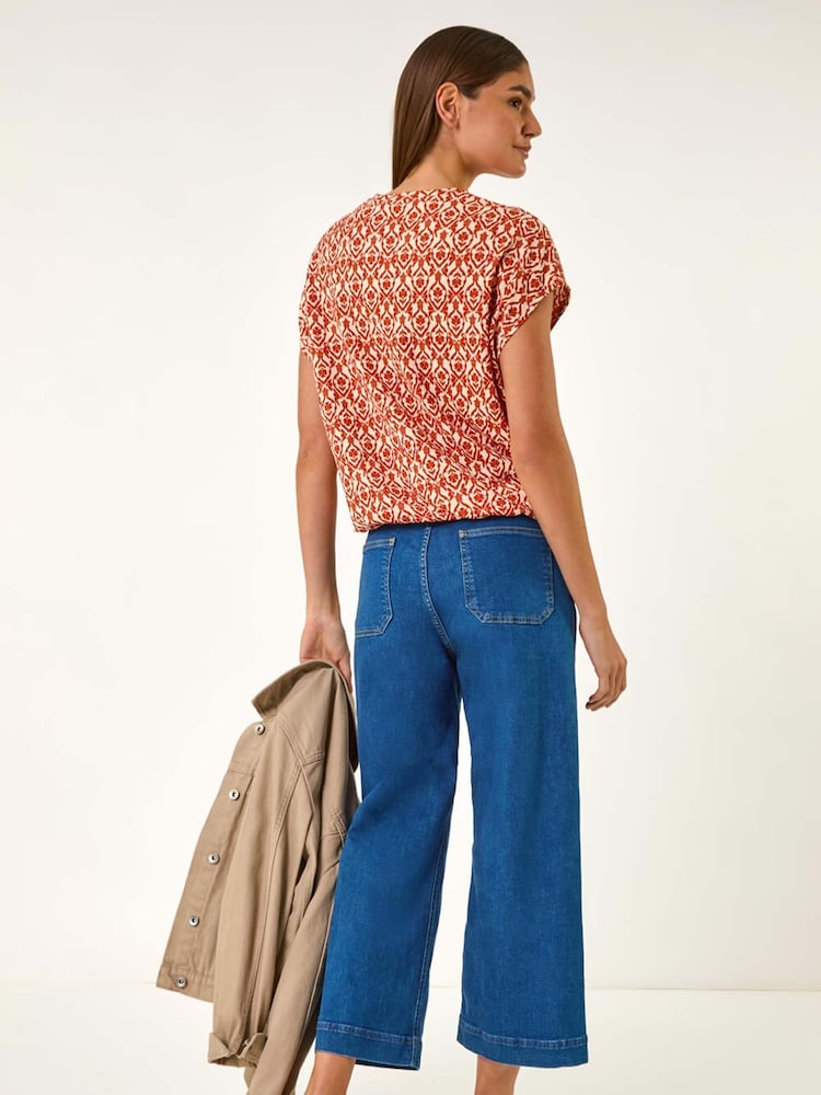 Roman Orange Snake Print Bubble Hem Top - Image 2 of 5