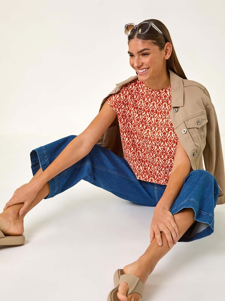 Roman Orange Snake Print Bubble Hem Top - Image 3 of 5