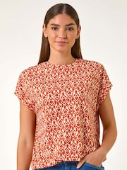 Roman Orange Snake Print Bubble Hem Top - Image 4 of 5