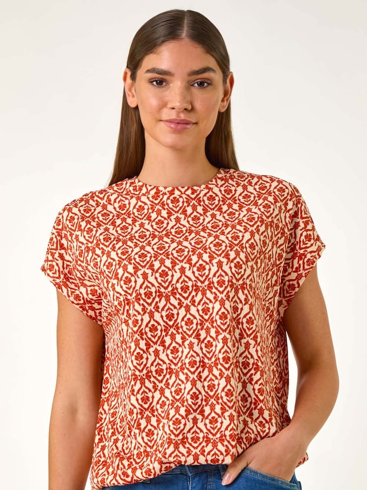 Roman Orange Snake Print Bubble Hem Top - Image 4 of 5