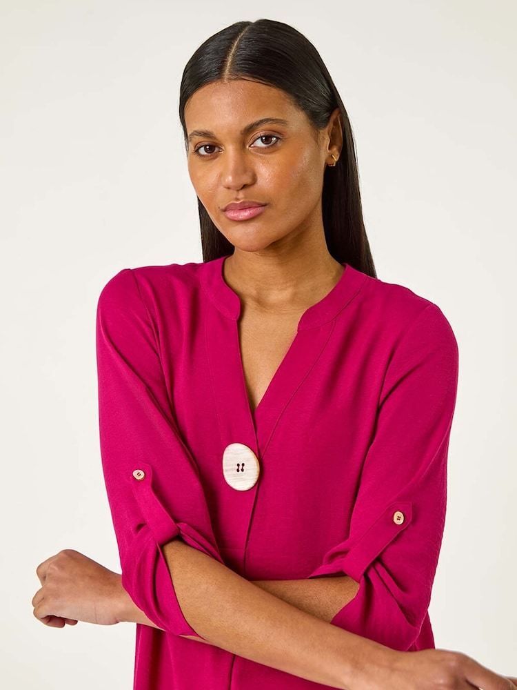 Roman Pink V-Neck Button Detail Top - Image 1 of 5