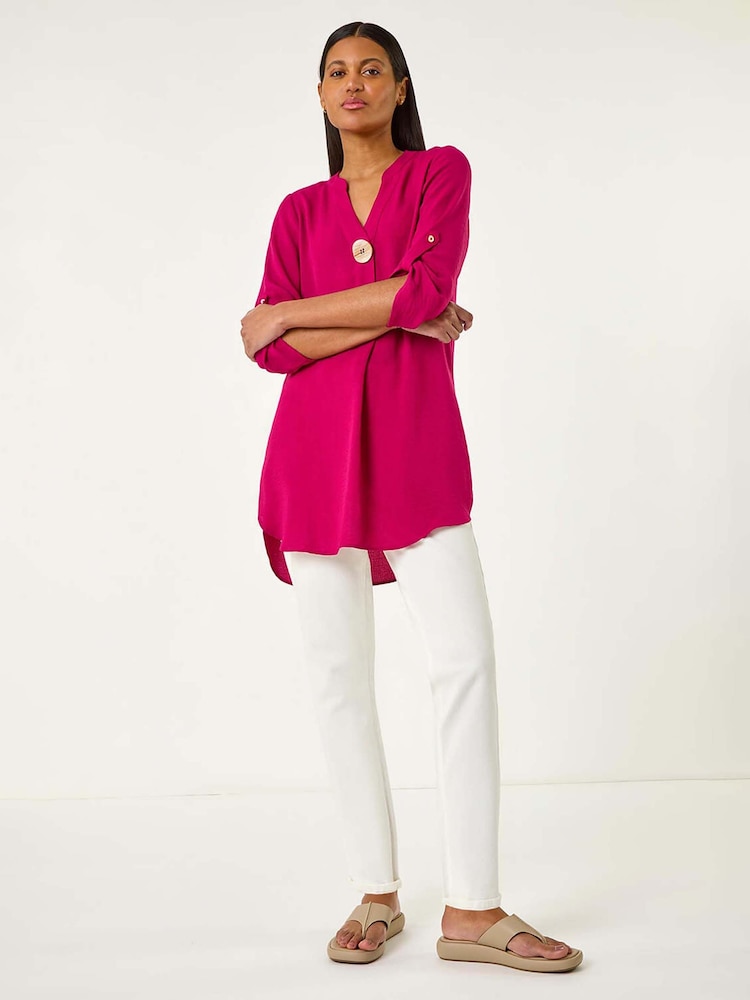Roman Pink V-Neck Button Detail Top - Image 2 of 5