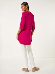 Roman Pink V-Neck Button Detail Top - Image 3 of 5