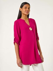 Roman Pink V-Neck Button Detail Top - Image 4 of 5