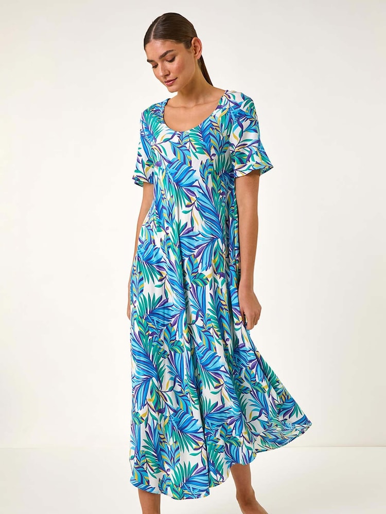 Roman Leaf Print Curved Hem Midi T-Shirt Dress - Bild 1 von 5