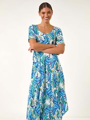 Roman Leaf Print Curved Hem Midi T-Shirt Dress - Bild 2 von 5