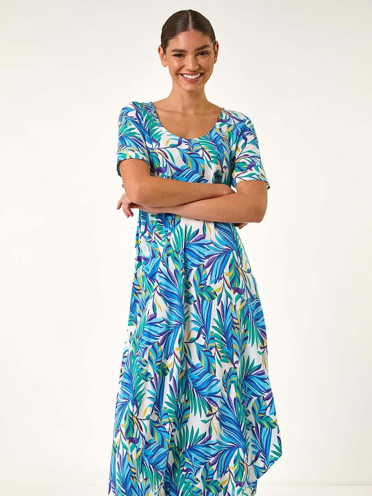 Roman Leaf Print Curved Hem Midi T-Shirt Dress - Bild 2 von 5