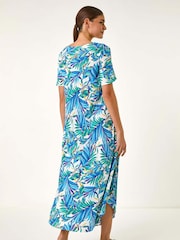 Roman Leaf Print Curved Hem Midi T-Shirt Dress - Bild 3 von 5