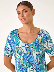 Roman Leaf Print Curved Hem Midi T-Shirt Dress - Bild 4 von 5