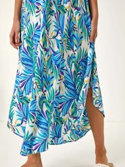 Roman Leaf Print Curved Hem Midi T-Shirt Dress - Bild 5 von 5