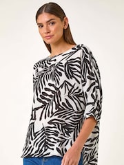 Roman White Leaf Print Tunic Top - Image 2 of 5