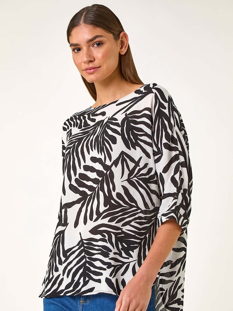 Roman White Leaf Print Tunic Top - Image 2 of 5