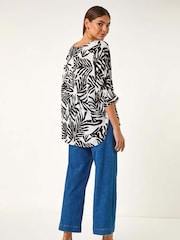 Roman White Leaf Print Tunic Top - Image 3 of 5