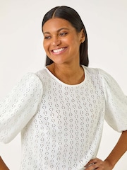 Roman White Broderie Puff Sleeve Top - Image 2 of 5