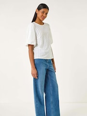 Roman White Broderie Puff Sleeve Top - Image 3 of 5