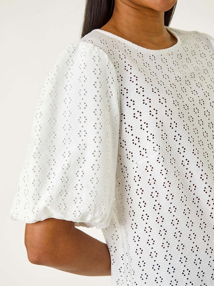 Roman White Broderie Puff Sleeve Top - Image 5 of 5