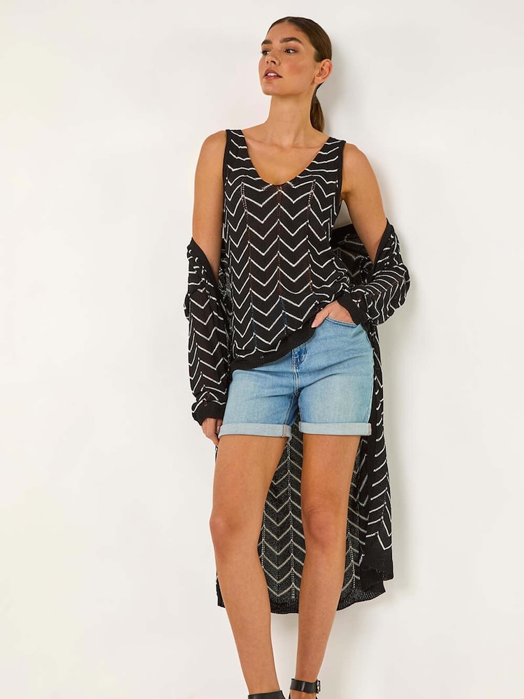 Roman Black Longline Zig Zag Knit Vest - Image 1 of 5 Roman Black Longline Zig Zag Knit Vest - Image 1 of 5