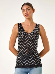 Roman Black Longline Zig Zag Knit Vest - Image 2 of 5