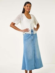 Roman White Textured Tie Front Shrug - Image 2 of 5
